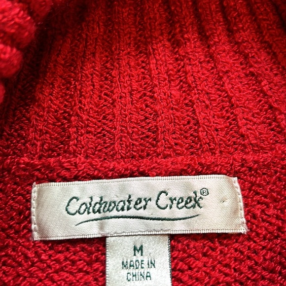 Red, Cowl neck embroidered sweater. Decorated cuffs & heart centered on front. - Picture 2 of 3